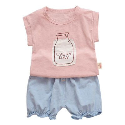 

Summer new baby girls clothes short sleeve suit childrens clothing thin two-piece suit