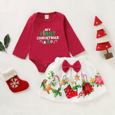 

Newborn Baby Girl My 1st Xmas Clothes RomperFloral Dress Skirt Outfit Set 0-24M