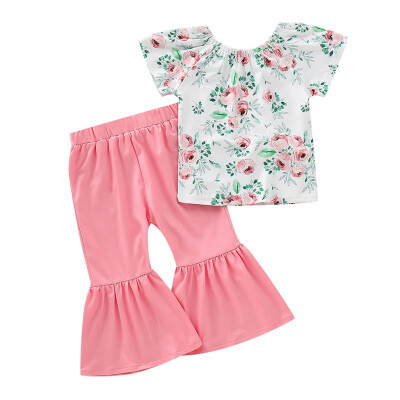 

Kids Clothes Set For Girl Short Sleeve Summer T-Shirt TopBoot Cut Pant Fashionable Baby Clothes Sets