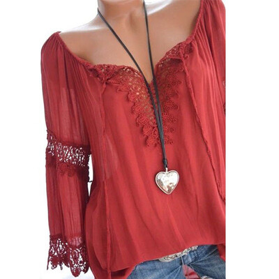 

Cotton Sexy Off Shoulder Lace Edge T-Shirt Women Fashion Flare Long Sleeve T shirt Female Casual Solid Color Tee Plus Size