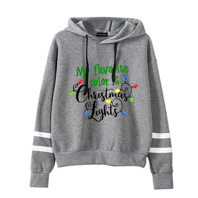 

New Women Fashion Christmas Hoodie Gifts Funny Long Sleeve Letter Printed My Favorite Color Is Christmas Light Hooded Sweatshirt