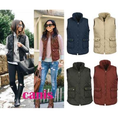 

US Fashion Women Warm Plaid zip Jacket Sleeveless Puffer Vest Jacket Warm coat