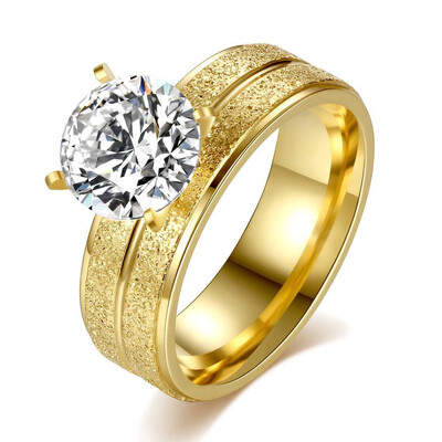 

New Women Fashion Stainless Steel Four Claw Zircon Ring Inlaid Round Titanium Steel Plated Gold Ring
