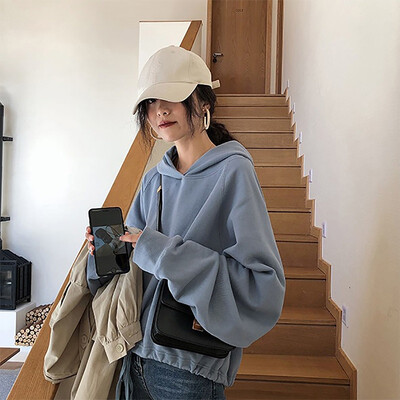 

Spring Autumn New Loose Casual Solid Color Women Hoodie Korean Style Long Sleeve Hooded Pullover