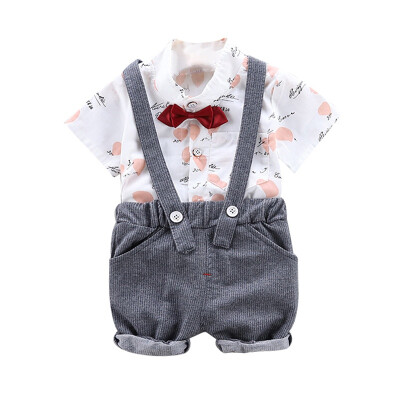 

Summer Kid Clothes for Boys Short Sleeve Floral Print Tops T-shirtStrap Shorts Suspenders Fashion Outfits Sets