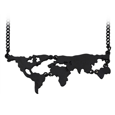 

2019 New Fashion Gold Silver Black World Map Pendant Necklace World Continents Necklace Personality Gift