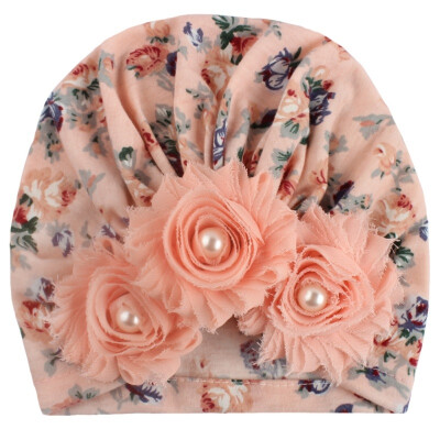 

Autumn Winter Soft Cute Newborn Baby Flower Pearl Design Girls Caps Infant Hat Turban Elastic Caps