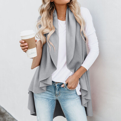 

Fashion Women Blouses 2019 New Irregular Cardigan Solid Color Plus Size Sleeveless Long Casual Cardigan Womens Shirt Blue Gray