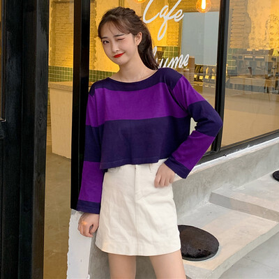 

Hong Kong Style Sweater Stripes Loose Lazy Wind Long-sleeved Sweaters Yellow Strips