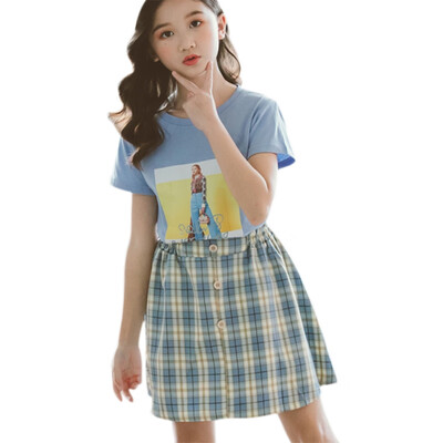 

2020 Summer Girls Clothes Sets Baby Girl Short Sleeve Shirt TopShorts Skirts Kids Clothing Plaid Childrens Clothes 2pcs