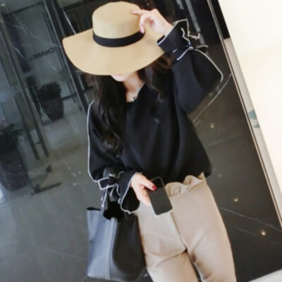 

Spring Autumn Women shirts Long Sleeve Bow Solid O-neck Casual Retro Korean Loose Short Shirts