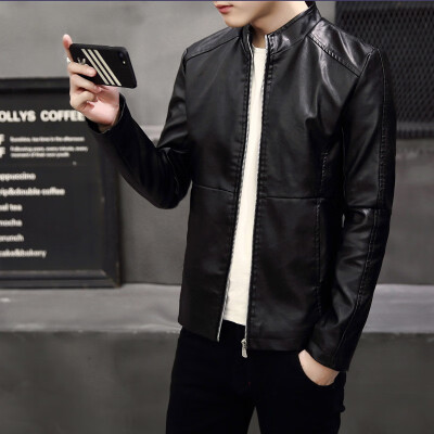 

New mens PU leather suit slim locomotive collar jacket youth casual coat