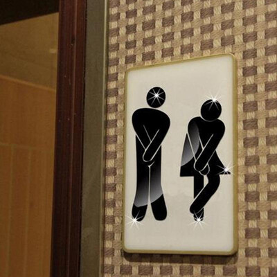 

3D Toilet Entrance Sign Gold Silver Bathroom Mirror Wall Sticker Logo for Shopping Mall Public Places Toilet Door Decoration