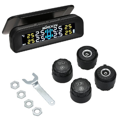 

TPMS Tire Pressure Monitoring System Wireless Real-time Solar Energy Clear LCD Display 4 Internal Sensors Alarm Function