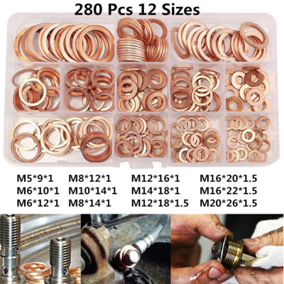 

280pcs Car Drain Bolt Crush Washer Copper Oil Plug Gasket Seal Ring Kit With Box