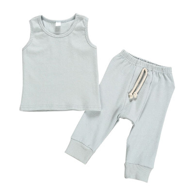 

Casual Baby Solid Color Sleeveless Tanks And Long Trousers Kit Kid Two-piece Outfit Set 1-3Y Toddler Girl Boy Clothes