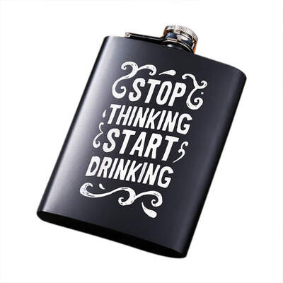 

1PC Letter Printed Hot sales bpa free whisky liquor flagon Stainless steel alcohol vodka Jack hip flask with pu leather wrap