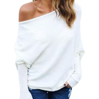 

Bat Sleeves Sweater Womens Sexy Off-shoulder Tops Autumn Winter Loose Wild Sweater Casual Female Fashion Solid Color Clothes