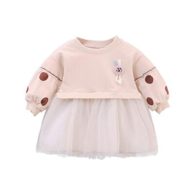 

3M-4T Spring Autumn Casual Fashion Baby Girl Long Sleeve Printing Mesh Princess Dress Kids Clothing