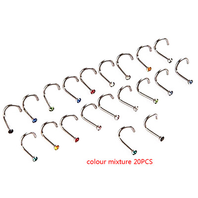 

20Pcs Women Girlish Stainless Steel Crystal Rhinestone Nose Rings Nose Studs Body Piercing Jewelry