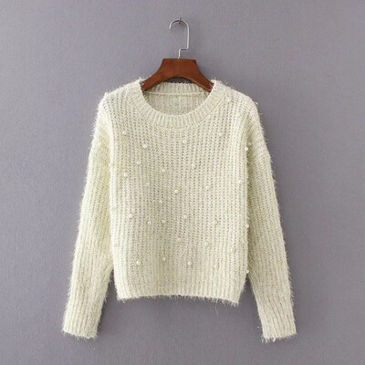

The new autumnwinter 2018 sweater womens pullovers han edition loose short style nail bead silk knitted sweater bottom coat