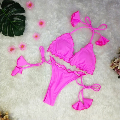 

2019 New Summer Women Sexy Ruffles Set Solid Push-Up Padded Swimwear Swimsuit Bathing Beach Hot sale drop shipping