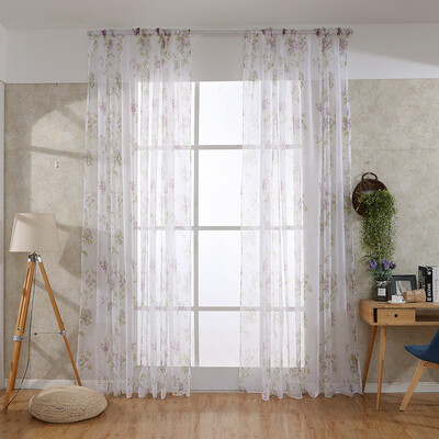 

Toponeto Leaves Sheer Curtain Tulle Window Treatment Voile Drape Valance 2 Panel Fabric