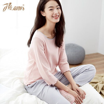 

Top melon melon pajamas women cotton spring fashion Korean version of the seven-point sleeves can be worn outside home service suit t01120jd pink female models a 165