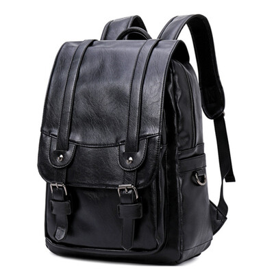 

College Middle school student schoolbag stitching contrast color pu waterproof male retro backpack men PC bags travel laptop bag