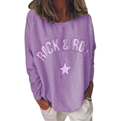 

New ROCK&ROLL Letter Printing Casual Ladies Pullover Sweater Winter Fashion Solid Color Thickening Harajuku Long-Sleeved Pullove