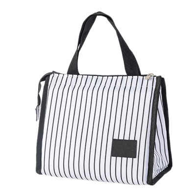 

Mini Daily Portable Lunch Insulation Bag Picnic Bag Square White Stripes Home Garden Storage Organization