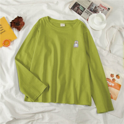 

Harajuku T-Shirt Women Pullovers Casual Long Sleeve Tops O-Neck Loose Cute Print Female T-shirts