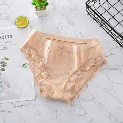 

Female Modal Lace Mid-Rise Breathable Panties Sexy Traceless Bow Twist Cotton Panties Seamless Underwear Briefs Lingeries