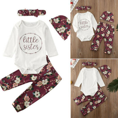 

4Pcs Newborn Kid Baby Girl Floral Clothes Jumpsuit Romper Bodysuit Pants Outfits