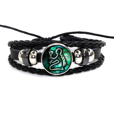 

Retro Leather Rope Twelve Constellations Time Gem Weaving Bracelet Fashion Wild Men Women Accessories