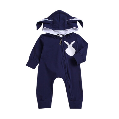 

Baby boy clothes bunny ears print zipper hoodies Long Sleeve jumpersuit toddler Autumn winter Cotton Casual Kids Hooded Rompers