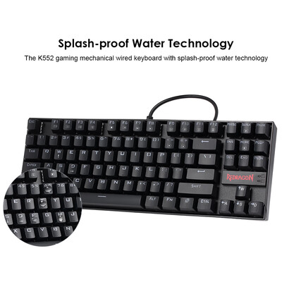 

REDRAGON K552 Gaming Mechanical Wired Keyboard Splash-proof Water Red Backlight Keyboard 87 Keys Blue Switches for Computer Lapt