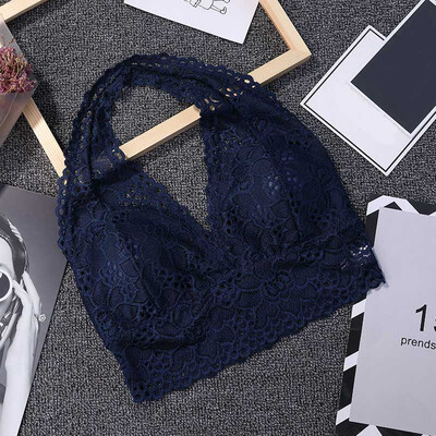 

Sexy Detachable Chest Pad Lace Print Patchwork Camisole Women Deep V-Neck Solid Color Halter Sleeveless Ladies Underwear