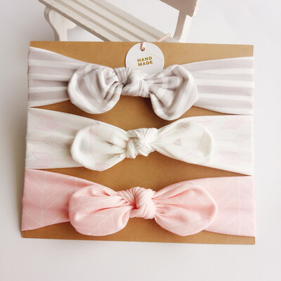 

3 Pcsset Popular Fashion Cute Baby Kids Girls Flower Cotton Rabbit Ears Headband Bow Flower Hair Band Accessories Headwear