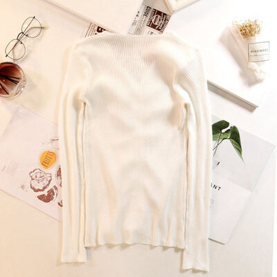 

Womens Sweater Autumn And Winter V-neck Slim Versatile Outer Wear Long-sleeved Sweater Pullover Solid Color Drawstring Knit Top