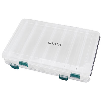 

271847CM Double Sided High Strength Transparent Visible Plastic Fishing Lure Box 14 Compartments with Drain Hole Fishing Tackle