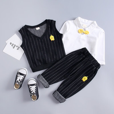 

New Autumn Baby Boy Set Long Sleeve Gentleman Soft Cotton T-Shirt TopsStripe VestLong Pants Trousers Toddler Outfits
