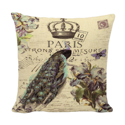

Vintage Plant Flower Bird Peacock Butterfly Pillowcase Flax Cushion Cover Throw Pillow Case Sofa Home Decor
