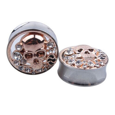 

1pc Hot Surgical Steel Crystal Skull Skeleton Ear Gauges Plugs Flesh Tunnels Expander