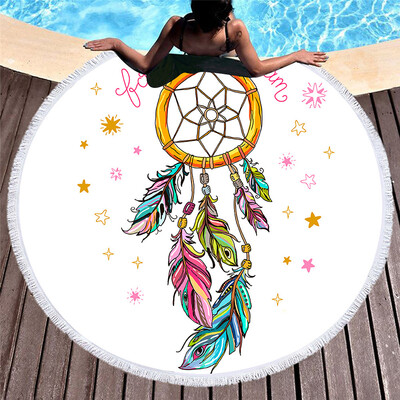 

European Style Retro Round Printed Beach Towel Practical Durable Microfiber Quick-dry Pool Cushion Portable Travel Towel