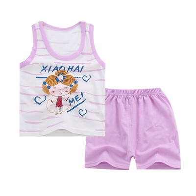 

Children Summer Clothing Set Cute Vest Suit Boys And Girls Sleeveless Vest Shorts Suit Cartoon Cotton Suit