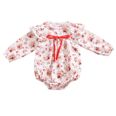 

New Kids Baby Girls Jumpsuits With Ribbons Bow-tie Floral Printing Newborns Infants Girls Bodysuits