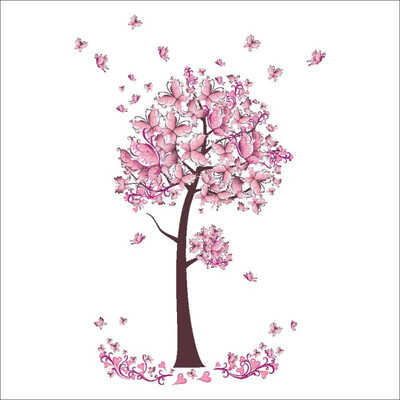 

Pink butterfly flower Tree Wall Stickers Decals Girls Women Flower Mural Vinyl Wallpaper Home Living Room Bedroom wall decor New