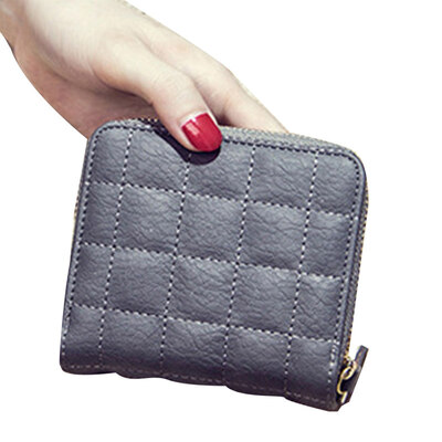 

Women Solid Color Embroider Zipper Faux Leather Mini Coin Wallet Short Purse