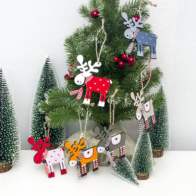 

Gobestart Painted Wood Elk Pendant Christmas Tree Decoration Xmas Decor Deer Ornaments